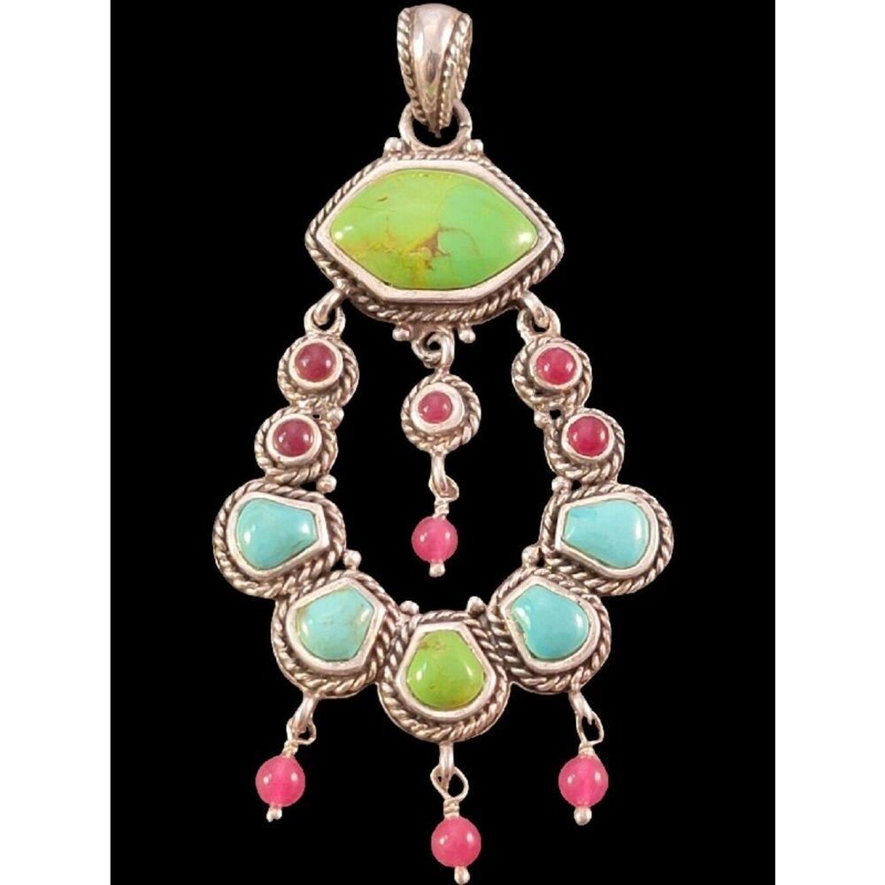 Barse Multi Stone Sterling Exotic Drop Statement Pendant - NEW